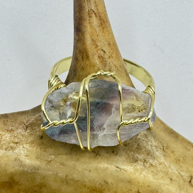 Vintage Green Purple Fluorite Statement Ring Gold 925 Sterling Silver Adjustable-Rings-TomWayne Jewelers