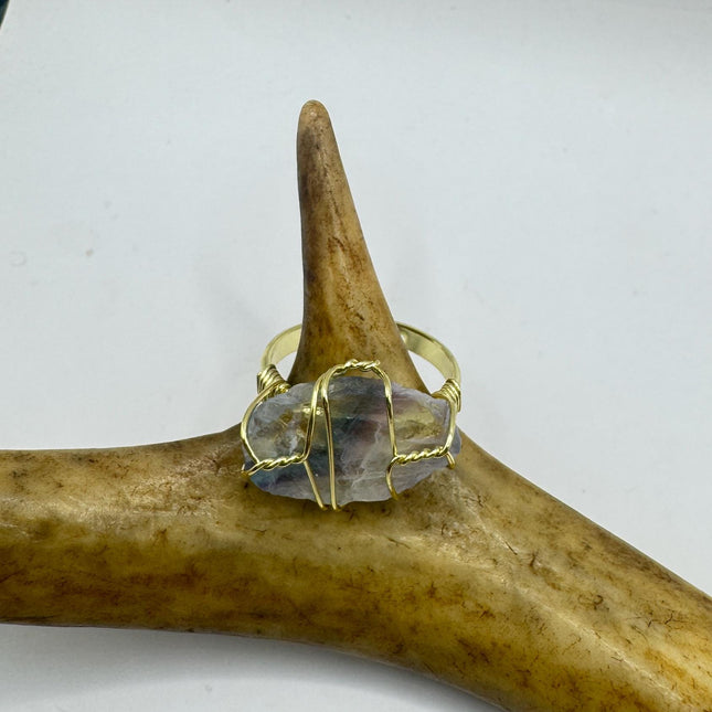 Vintage Green Purple Fluorite Statement Ring Gold 925 Sterling Silver Adjustable-Rings-TomWayne Jewelers