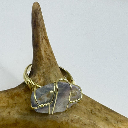Vintage Green Purple Fluorite Statement Ring Gold 925 Sterling Silver Adjustable-Rings-TomWayne Jewelers
