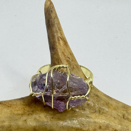 Vintage Purple Fluorite Statement Ring Gold 925 Sterling Silver Adjustable-Rings-TomWayne Jewelers