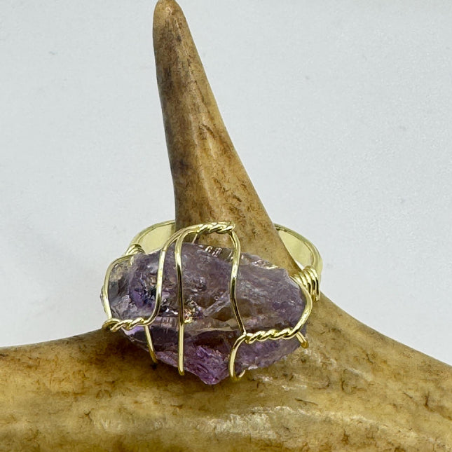 Vintage Purple Fluorite Statement Ring Gold 925 Sterling Silver Adjustable-Rings-TomWayne Jewelers