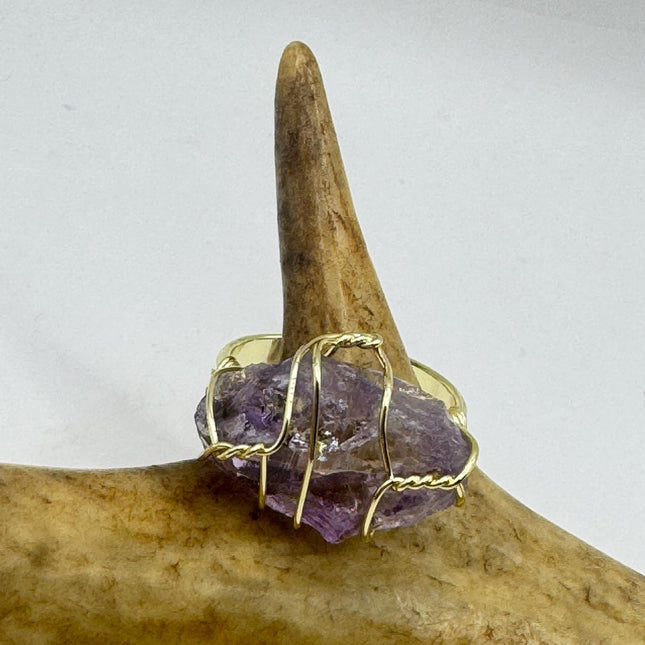 Vintage Purple Fluorite Statement Ring Gold 925 Sterling Silver Adjustable-Rings-TomWayne Jewelers