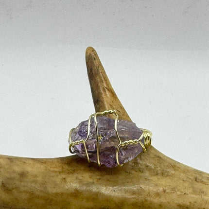 Vintage Purple Fluorite Statement Ring Gold 925 Sterling Silver Adjustable-Rings-TomWayne Jewelers