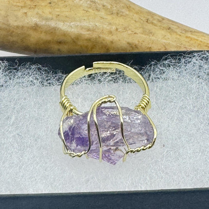 Vintage Purple Fluorite Statement Ring Gold 925 Sterling Silver Adjustable-Rings-TomWayne Jewelers