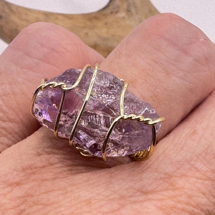Vintage Purple Fluorite Statement Ring Gold 925 Sterling Silver Adjustable-Rings-TomWayne Jewelers