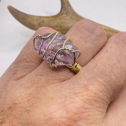 Vintage Purple Fluorite Statement Ring Gold 925 Sterling Silver Adjustable-Rings-TomWayne Jewelers