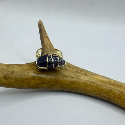 Vintage Purple Fluorite Statement Ring Gold 925 Sterling Silver Adjustable-Rings-TomWayne Jewelers
