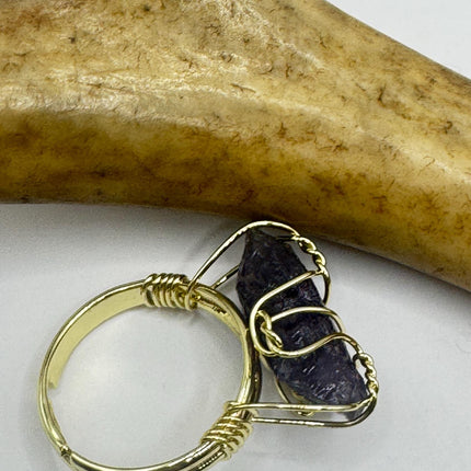 Vintage Purple Fluorite Statement Ring Gold 925 Sterling Silver Adjustable-Rings-TomWayne Jewelers