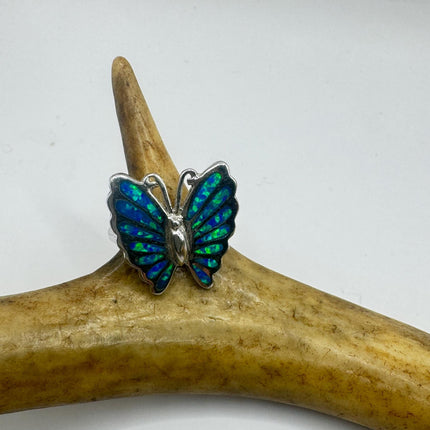 Vintage Blue Fire Opal Butterfly Ring: 925 Sterling Silver Promise Ring-Rings-TomWayne Jewelers