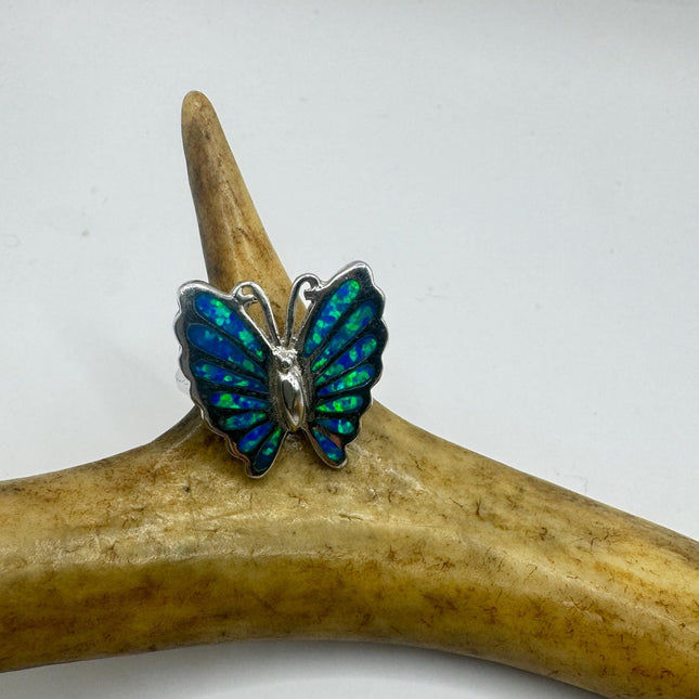 Vintage Blue Fire Opal Butterfly Ring: 925 Sterling Silver Promise Ring-Rings-TomWayne Jewelers