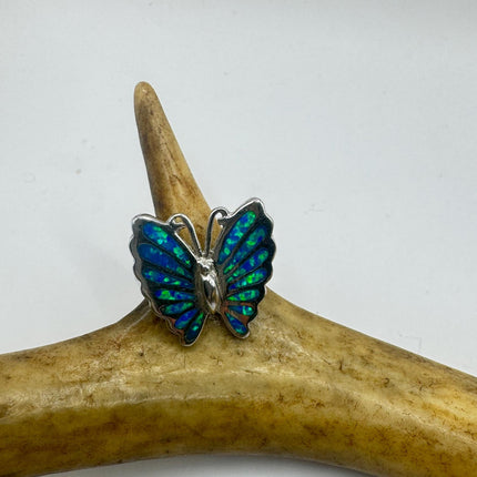 Vintage Blue Fire Opal Butterfly Ring: 925 Sterling Silver Promise Ring-Rings-TomWayne Jewelers