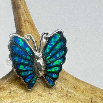Vintage Blue Fire Opal Butterfly Ring: 925 Sterling Silver Promise Ring-Rings-TomWayne Jewelers