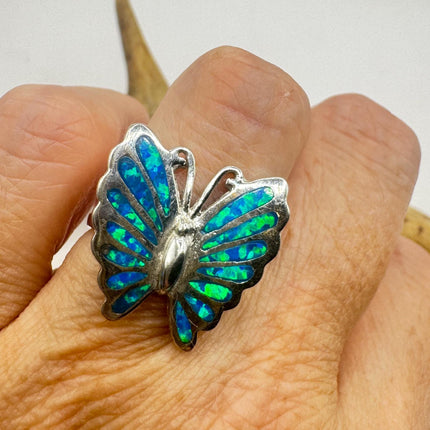 Vintage Blue Fire Opal Butterfly Ring: 925 Sterling Silver Promise Ring-Rings-TomWayne Jewelers