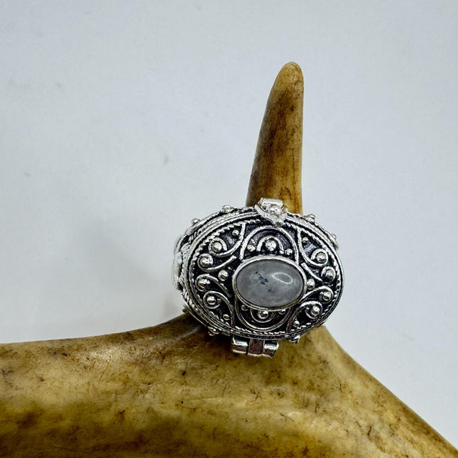 Vintage Silver Bronze Poison Ring | Rose Quartz | Statement Ring-Rings-TomWayne Jewelers