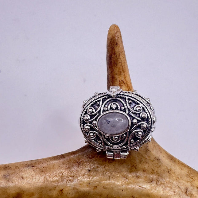 Vintage Silver Bronze Poison Ring | Rose Quartz | Statement Ring-Rings-TomWayne Jewelers