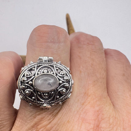 Vintage Silver Bronze Poison Ring | Rose Quartz | Statement Ring-Rings-TomWayne Jewelers