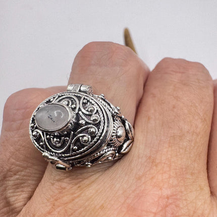 Vintage Silver Bronze Poison Ring | Rose Quartz | Statement Ring-Rings-TomWayne Jewelers
