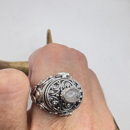Vintage Silver Bronze Poison Ring | Rose Quartz | Statement Ring-Rings-TomWayne Jewelers