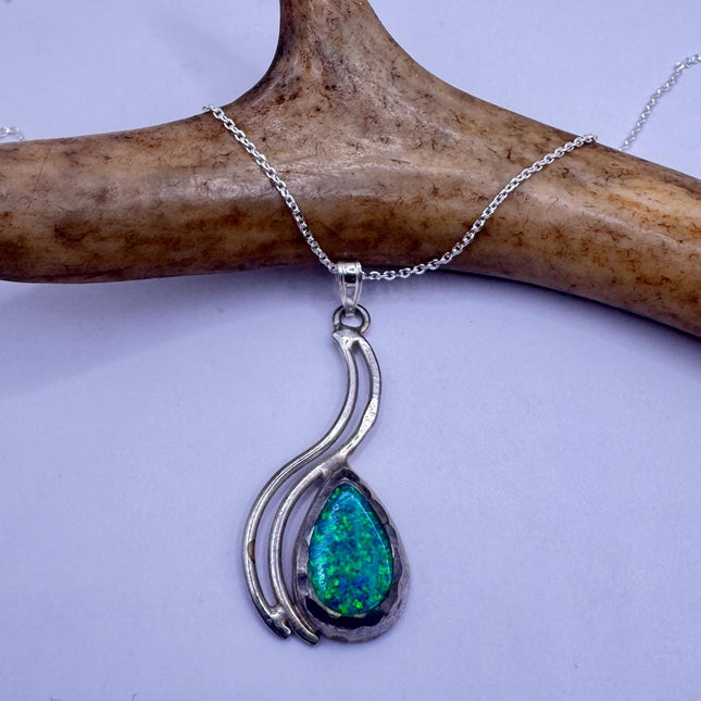 Vintage Blue Fire Opal 925 Sterling Silver Necklace-Necklaces-TomWayne Jewelers