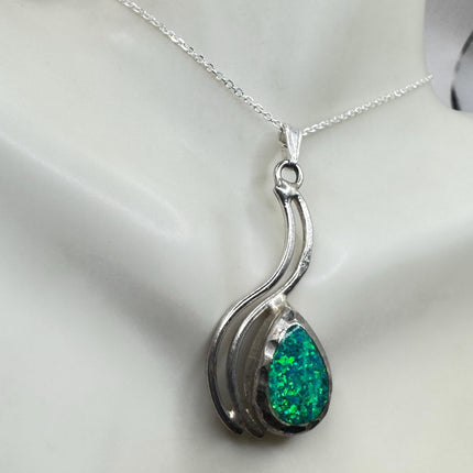 Vintage Blue Fire Opal 925 Sterling Silver Necklace