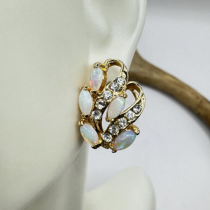 Vintage Opal Earrings | White Fire Opal Stud Button Gold Filled-Earrings-TomWayne Jewelers