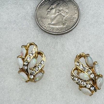 Vintage Opal Earrings | White Fire Opal Stud Button Gold Filled-Earrings-TomWayne Jewelers