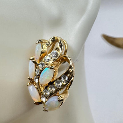 Vintage Opal Earrings | White Fire Opal Stud Button Gold Filled-Earrings-TomWayne Jewelers