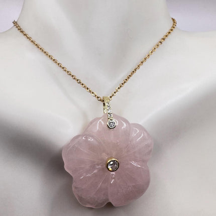 Vintage Rose Quartz Crystal Flower Necklace Gold Filled