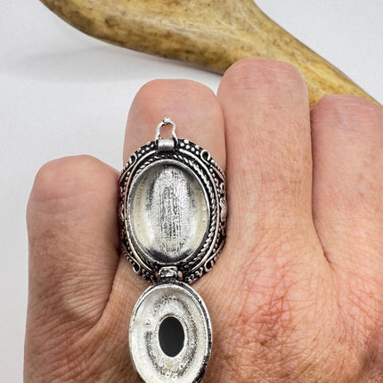 Vintage Silver Bronze Poison Ring Blue Chalcedony Statement Ring-Rings-TomWayne Jewelers