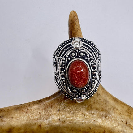 Vintage Goldstone Poison Silver Bronze Pill Box Statement Ring-Rings-TomWayne Jewelers