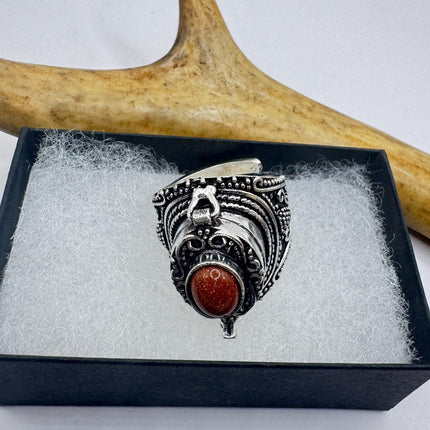 Vintage Goldstone Poison Silver Bronze Pill Box Statement Ring-Rings-TomWayne Jewelers