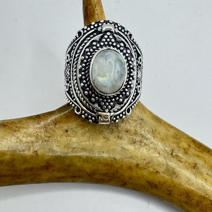 Vintage Rainbow Moonstone Poison Ring Silver Bronze-Rings-TomWayne Jewelers