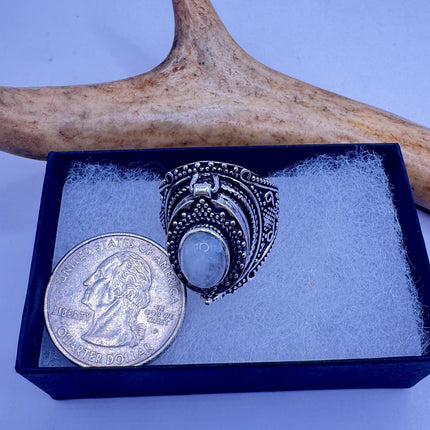 Vintage Rainbow Moonstone Poison Ring Silver Bronze-Rings-TomWayne Jewelers
