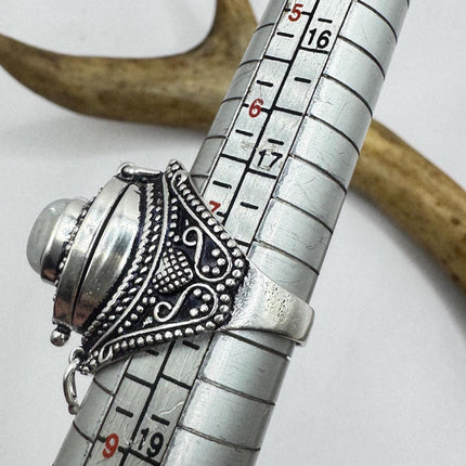 Vintage Rainbow Moonstone Poison Ring Silver Bronze-Rings-TomWayne Jewelers