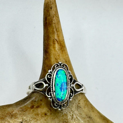 Vintage Blue Opal Sterling Silver Ring: Celtic Boho Band