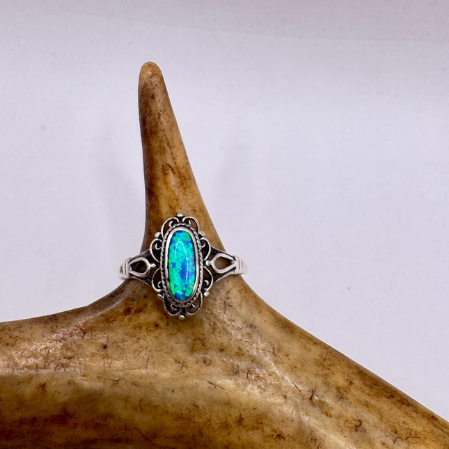 Vintage Blue Opal Sterling Silver Ring: Celtic Boho Band