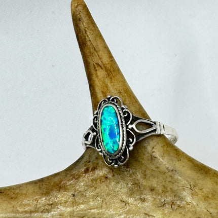 Vintage Blue Opal Sterling Silver Ring: Celtic Boho Band