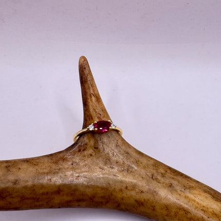 Vintage Tiny Red Ruby Clear Crystal Stacking Ring - Gold 925 Sterling Silver