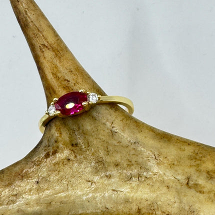 Vintage Tiny Red Ruby Clear Crystal Stacking Ring - Gold 925 Sterling Silver