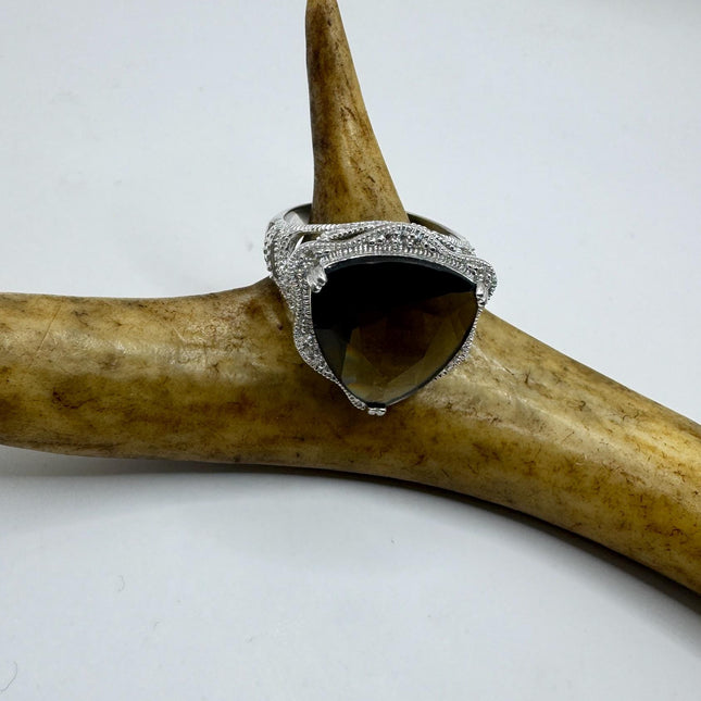 Vintage Smoky Topaz Chunky Cocktail Ring 925 Sterling Silver-Rings-TomWayne Jewelers