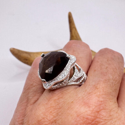 Vintage Smoky Topaz Chunky Cocktail Ring 925 Sterling Silver-Rings-TomWayne Jewelers