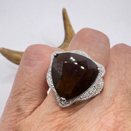 Vintage Smoky Topaz Chunky Cocktail Ring 925 Sterling Silver-Rings-TomWayne Jewelers