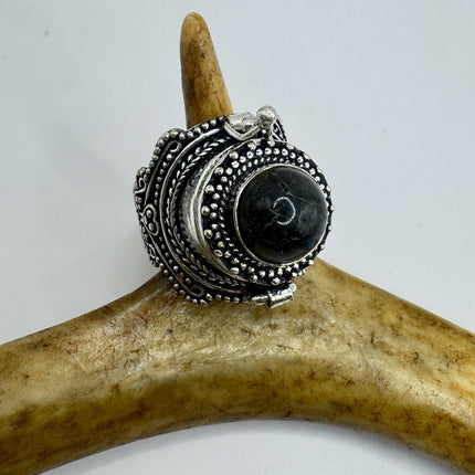 Vintage Silver Bronze Poison Ring | Labradorite | Statement Ring-Rings-TomWayne Jewelers