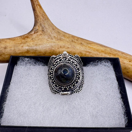 Vintage Silver Bronze Poison Ring | Labradorite | Statement Ring-Rings-TomWayne Jewelers