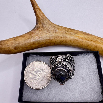 Vintage Silver Bronze Poison Ring | Labradorite | Statement Ring-Rings-TomWayne Jewelers