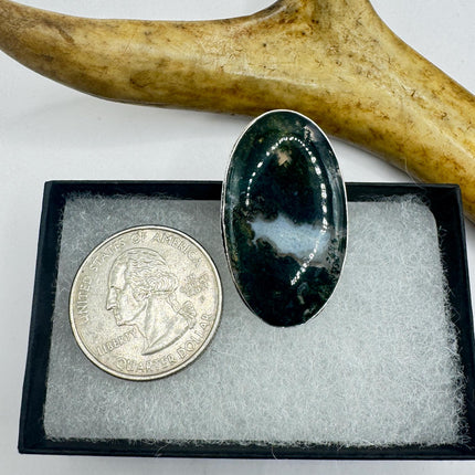 Vintage Green Moss Agate Silver Bronze Ring: Statement Jewelry-Rings-TomWayne Jewelers