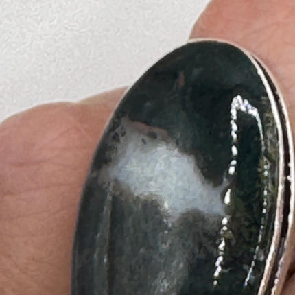 Vintage Green Moss Agate Silver Bronze Ring: Statement Jewelry-Rings-TomWayne Jewelers
