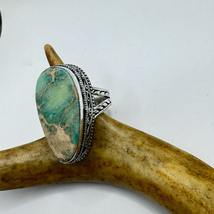 Vintage Green Turquoise Silver Bronze Ring: Statement Jewelry-Rings-TomWayne Jewelers