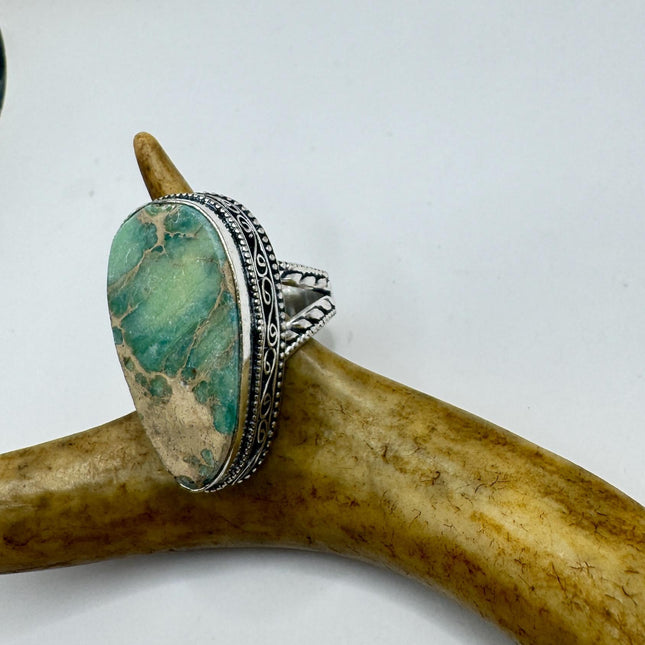 Vintage Green Turquoise Silver Bronze Ring: Statement Jewelry-Rings-TomWayne Jewelers