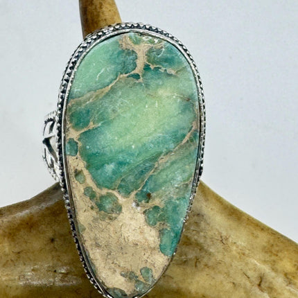 Vintage Green Turquoise Silver Bronze Ring: Statement Jewelry-Rings-TomWayne Jewelers